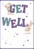 Vivid and heartwarming, this illustrated get well card shines with playful optimism, perfectly suited for sending a touch of comfort across Tooting. Two charming friends-a cuddly bear and an exuberant puppy-are lovingly drawn, each balancing cheerful, oversized letters that spell 'Get Well' in bold strokes of indigo and teal. The soft cream background offers a peaceful brightness, while an array of star-shaped accents in shades of blue and purple flutters across the card, reminiscent of the twinkling streetlights along Mitcham Road at dusk. The illustrated fur of the bear and pup looks irresistibly touchable, inviting the same sense of comfort as a hand-delivered bouquet nestled in tissue and ribbon. This card thoughtfully captures a sense of connection and compassion, echoing the kind-hearted vibe of Tooting. Ideal for those in SW17 wishing to lift a friend's spirits, its sincere design lives up to the nurturing, community-centered care that defines a local florist's touch.